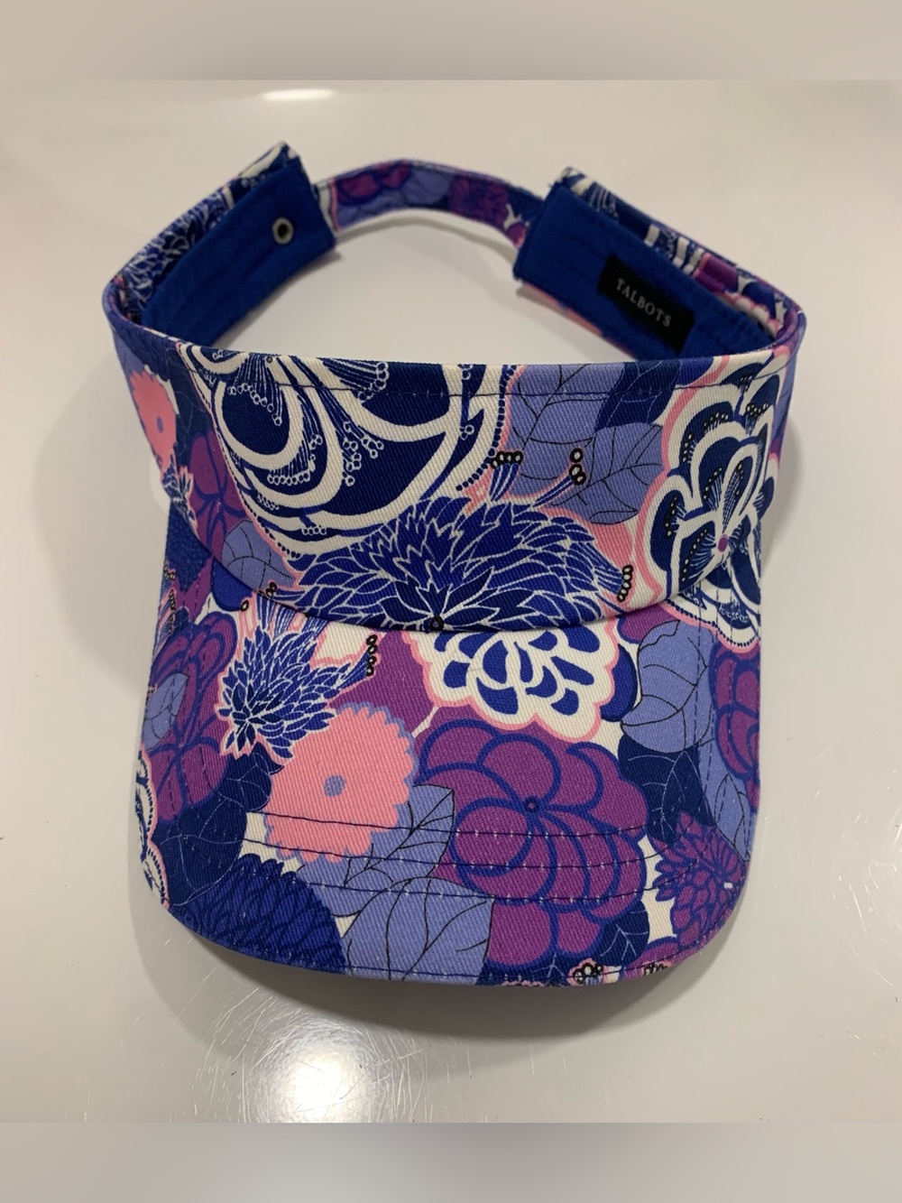 Talbots Blue Purple Floral Sun Visor Adjustable Golf Tennis Beach Hat Cap New